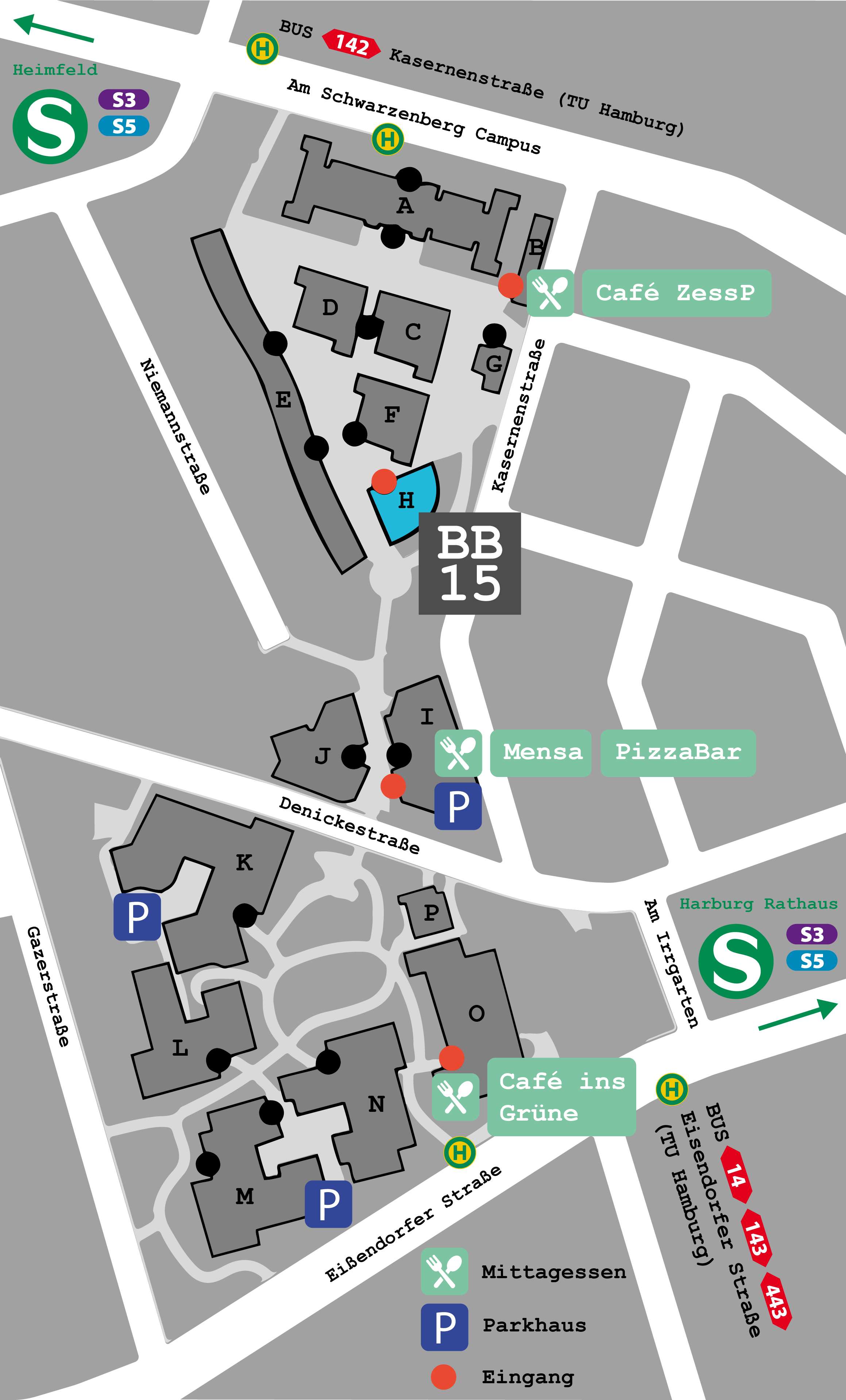 Plan vom Campus der TU Hamburg
